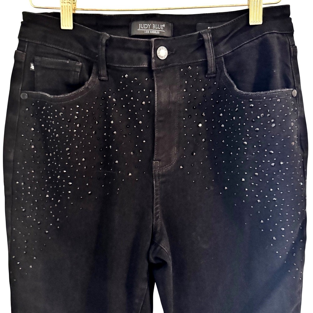 Judy Blue Black Rhinestone Slim Fit Jeans Size 11/30 Glam Sparkle Denim